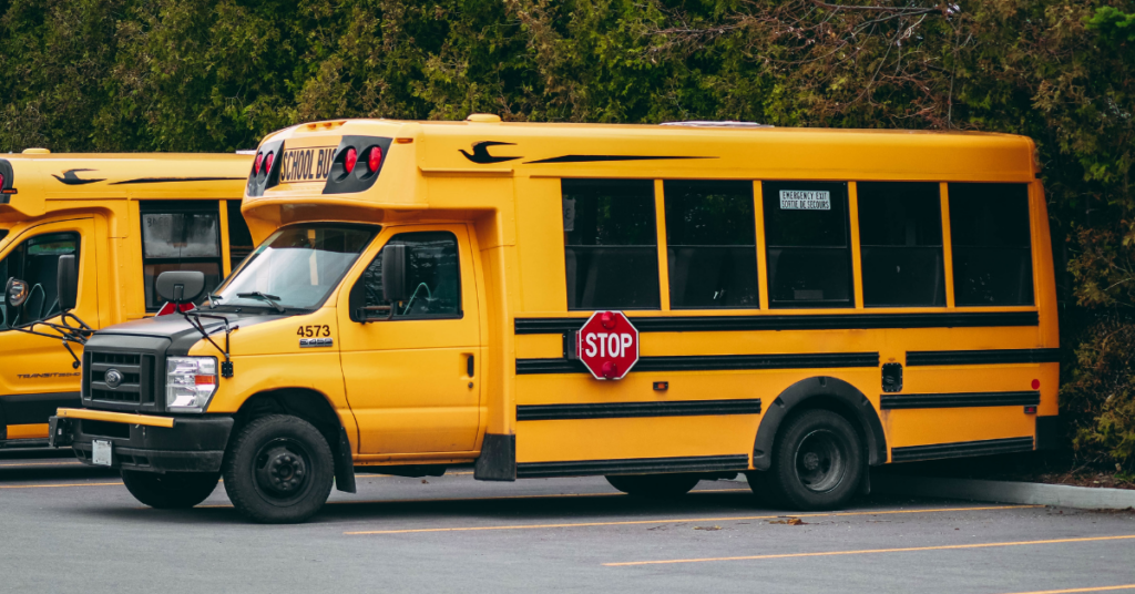A parked school bus.