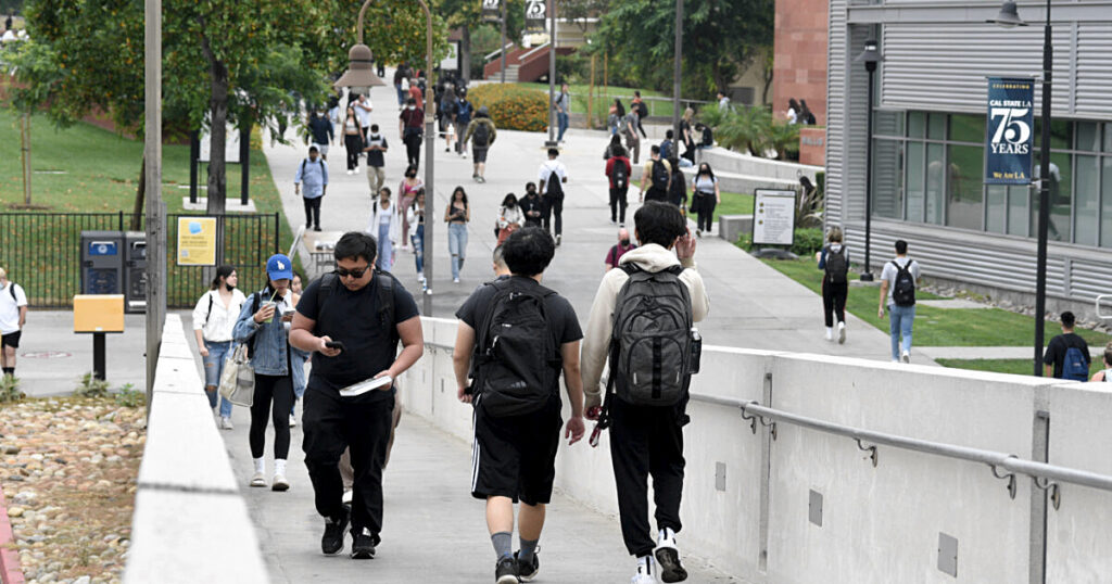 Students walking on a college campus