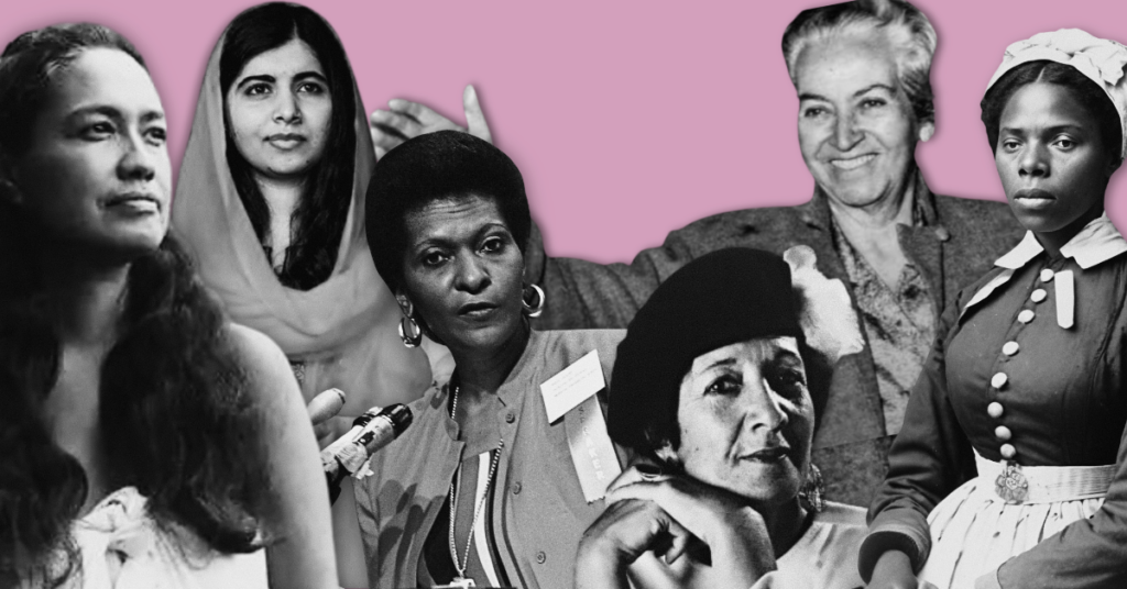 Group of diverse women on pink background