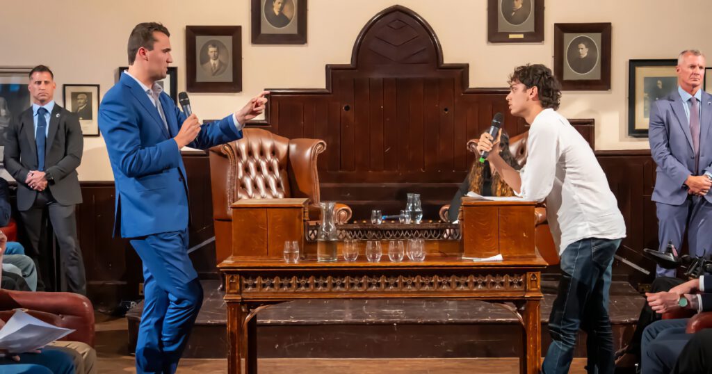 Charlie Kirk debating student at Cambridge