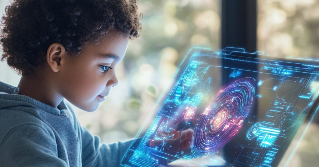 Young Black boy learning with AI